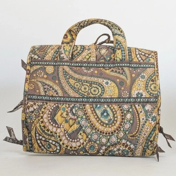 Vera Bradley Yellow and Green Paisley Lemon Parfait hanging Travel toiletry Bag - Picture 2 of 6